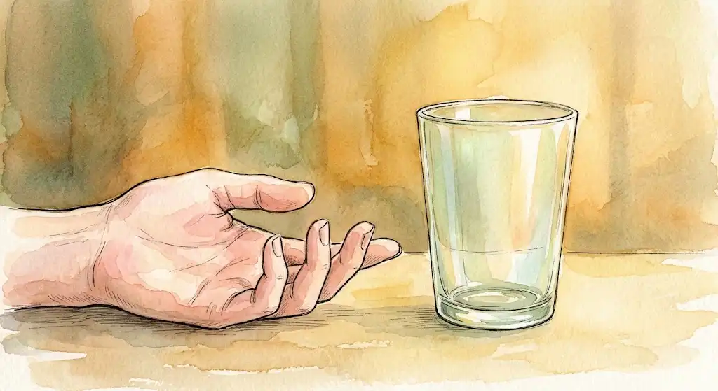 素手とガラスコップという二つの捕らえ方を対比的に描いた、距離の取り方のイメージ