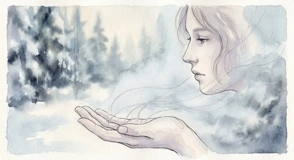 顔や手に触れる糸の感触を象徴的に描いた、蜘蛛の巣が体につく夢のイメージ