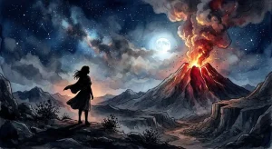 火山噴火の夢が象徴する、静かな距離から噴火を見つめる人影と変容の光景